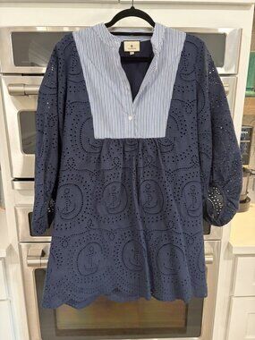 Tuckernuck Navy Nautical Eyelet Mini Calliope Dress